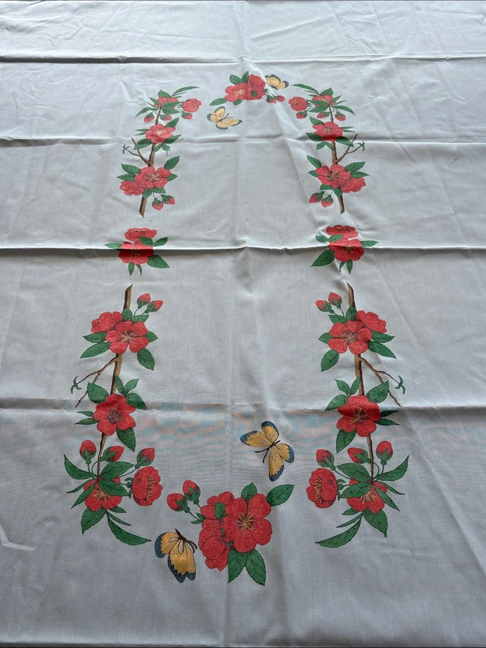 Vintage rectangle Light Blue Floral Butterfly Tablecloth cottagecore prairie